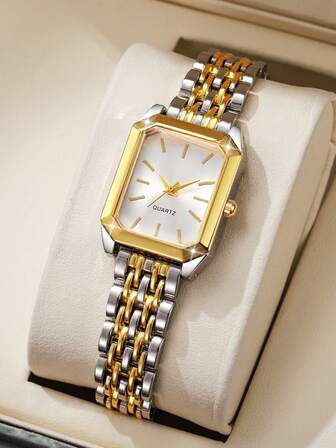 1pc Women's Casual Chic Square Dial Quartz Wrist Watch With Steel Band, Fashion Vibe (Watch Box Not Included)