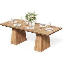 Mesa de Comedor para 6 Personas, Mesa de Madera, Muebles rectangulares con Patas Resistentes, Mesa de Cocina Moderna para el hogar, Comedor, Roble - Negro - - Ver 12