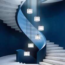 Meimond Long Chandeliers For High Ceilings,Modern Crystal Pendant Light,Raindrop Drop Lamp,Hanging Flush Mount Lighting Fixtures For Spiral Staircase,Foyer,Entryway,Living Room,Black (8 Lights)