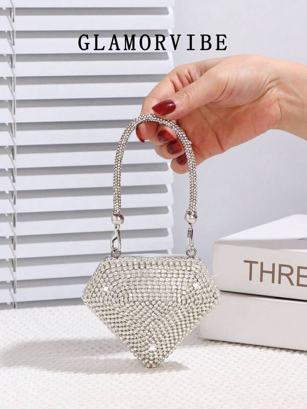 1pc Women's Glittering Mini Diamond Evening Bag, Luxury High-End, Shiny Sequin Handbag With Diamond Wristlet, Small Capacity, Suitable For Parties, Weddings, Galas, Cocktail Parties, Prom, Women's Gift, Holiday Gift, Formal Attire Accessory