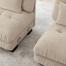 Cloud Corner Sofa For Living Room, Chenille Double Sofa With 2 Lumbar Cushions And 2 Decorative Pillows, Upholstered Sofa With Wide Armrests And Ottoman, Light Brown Chenille - 米色 - 查看 4