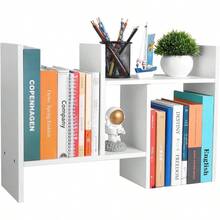 Desktop Shelf Organizer - Adjustable Wood Desktop Bookshelf, Table Top Shelves, Desk Book Organizer Office Supplies And Home Dcor White - ban đầu - Xem 2