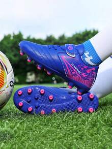 1 双儿童透气皮革长钉足球鞋，防草坪足球鞋，适合日常训练和专业足球，男女通用