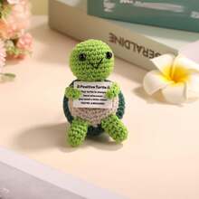 1pc Positive Energy Crochet Sea Turtle Gift, Inspiring Gift For Coworkers, Friends, Family, Suitable For Both Men And Women; Mini Handmade Crochet Shark, Duck, Penguin With Positive Energy Card, Christmas/Birthday Gift - Multicolor - View 5
