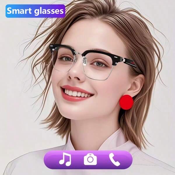 Smart Glasses, Unisex, Smart Automatic Noise-Cancelling Wireless Call, Music/Camera Control, Built-In Microphone, Stereo Effect Speakers And 85mAh Battery, Suitable For Driving/Driving, Holiday Gift