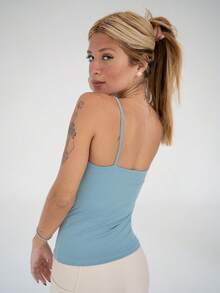 Thin Strap Tank Top In Polyamide Blouse With Lining Suplex Blouse - Baby Blue - View 4