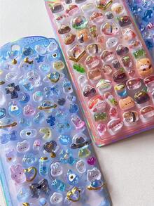 3D Embossed Stickers, Solid Cartoon Food & Animal Crystal Phone Case Decorative Stickers
