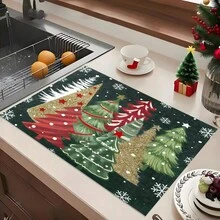 1pc Christmas Theme Trivet Mat, Christmas Pattern Absorbent Drying Mat, Kitchen Decor Coffee Machine Mat, Handmade Coffee Pot Draining Mat, Kitchen Floor Mat, Dining Table Mat, Kitchen Counter Dish Drying Mat, Breakfast Mat, Anti-Slip Heat-Resistant Draining Mat, Diatomite Draining Mat, Hides Stains, Super Absorbent Kitchen Mat, Easy To Clean Dish Rack Mat, Suitable For Kitchen, Dining Table, Cafe, Bar, Holidays, Parties, Home Decor, Holiday Gifts