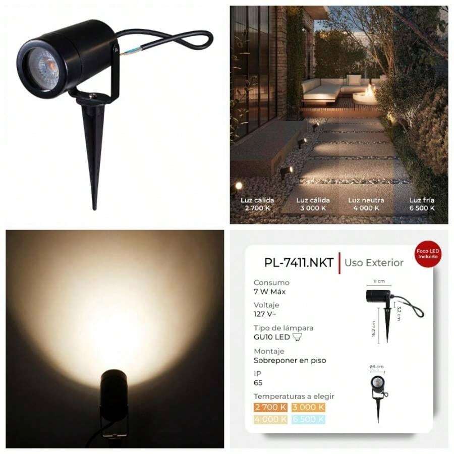 Lmpara para Jardn Exterior con Estaca Foco de Piso Reflector IP65 Temperatura de Colores No Atenuable GU10 Lmpra para Paisaje STAKE PL - 7411. N Luz Clida 2700K - Luz fría 6500K - Ver 1