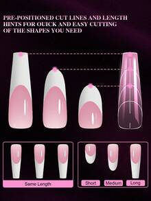 150pcs Extra Long Pink Coffin Shaped Nail Extension Mold, Suitable For UV Gel Nail Quick Shaping, Can Make Acrylic Fake Nails, UV Gel Sculpture Full Coverage Nail, Nail Art Tools - Easily And Quickly Create Desired Shape And Length - Pink - View 3