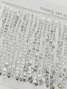 10厘米宽银色亮片流苏蕾丝缎带，适用于肚皮舞裙、派对礼服、DIY缝纫工艺品 - 1码或3码（90厘米/2.7米） - 銀色 - 查看 13