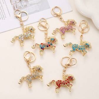 奢华创意独角兽钥匙扣小吊坠十二生肖小马独角兽水钻金属马钥匙扣批发动物波西米亚锌合金饰品，秋季
