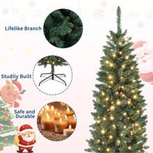 Árbol de Navidad de 7.5 pies, árbol de lápiz Artificial de Prelit, fácil de Montar, decoración de Navidad para el hogar, Fiesta, Oficina, Centro Comercial, día Festivo - Verde - Ver 8