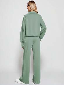 Women 2 Piece Outfits Sweatsuit Set 2025 Activewear Workout Fall Oversized Half Zip Sweatshirt Sweatpant Lounge Set Tracksuits - 綠色 - 查看 5