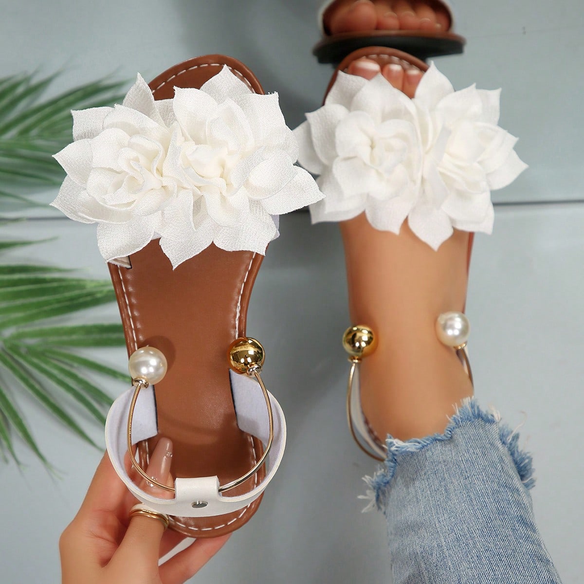 Sandalias planas para mujer de talla grande, chanclas de playa, verano