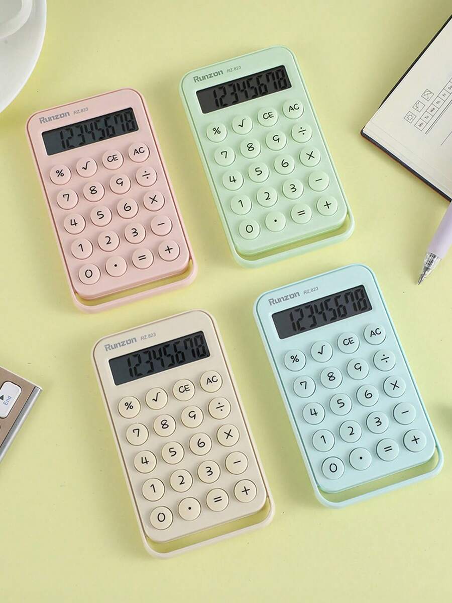 tonxiyuemu 1pc Mini 8-Digit Calculator, Compact & Portable, Round Buttons, Clear Digit Printing, 4 Color Options, Suitable For School, Classroom, Travel Gift, Back To School - Single Piece - View 1
