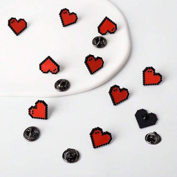10 Pcs Vintage 8-Bit Pixel Style Heart-Shaped Enamel Lapel Pins - Game-Themed Cute Alloy Brooch, Perfect Accessory For Female Gamers, Ideal For Jackets, Backpacks, And Other Clothing Christmas Gift