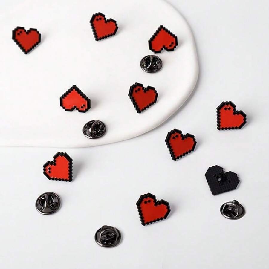 10 Pcs Vintage 8-Bit Pixel Style Heart-Shaped Enamel Lapel Pins - Game-Themed Cute Alloy Brooch, Perfect Accessory For Female Gamers, Ideal For Jackets, Backpacks, And Other Clothing Christmas Gift
