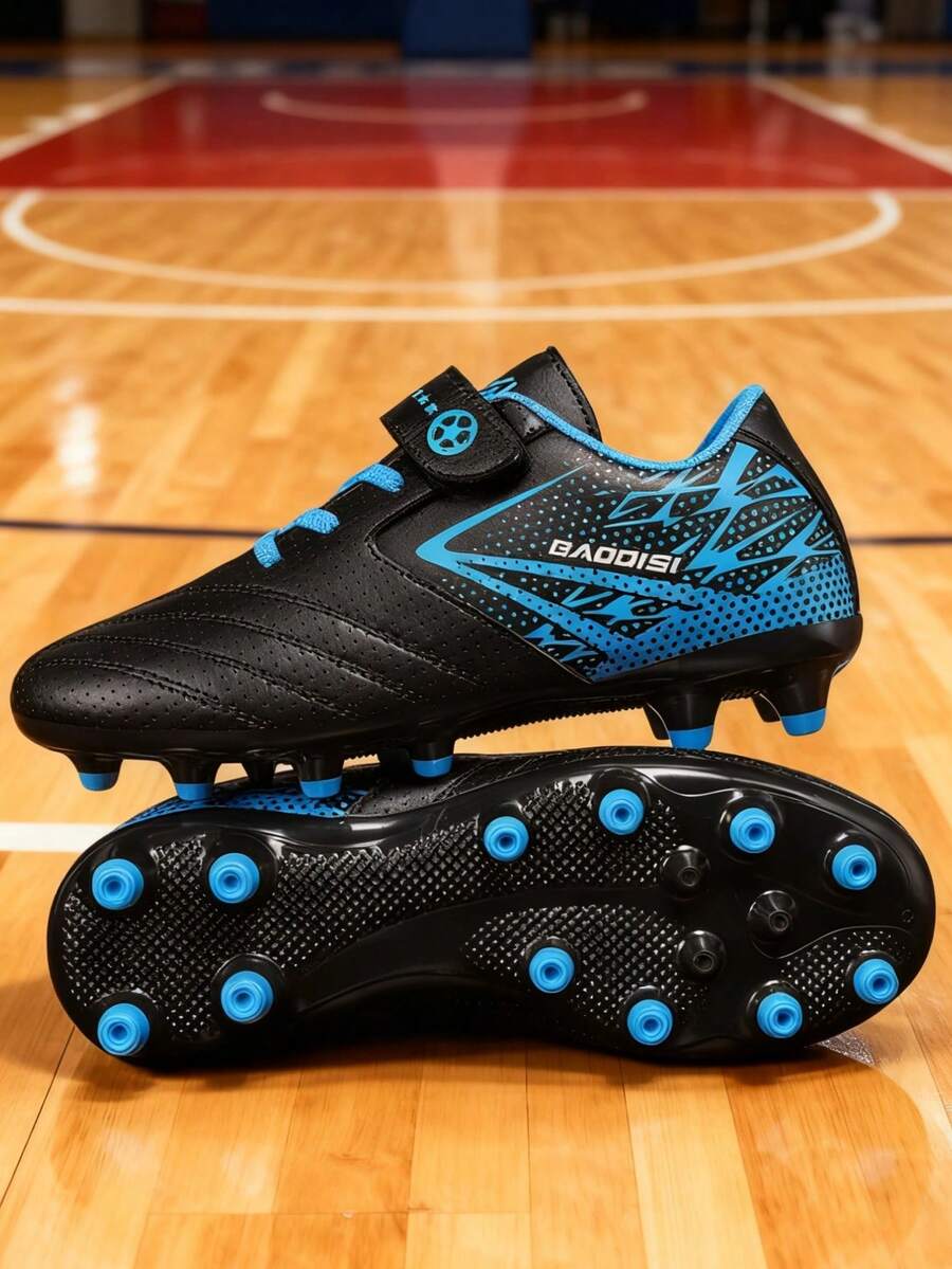 1 双儿童透气皮革长钉足球鞋，防滑耐用草地足球鞋，适合日常训练和专业足球，男女通用