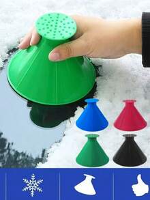 Raspador de hielo mágico para parabrisas de coche de 4 piezas - Diseño de embudo redondo, pala y cepillo para nieve, herramienta profesional para eliminar nieve/hielo del cristal - Decoración navideña, decoración de habitación de Año Nuevo para propietarios de automóviles - Multicolor - Ver 2