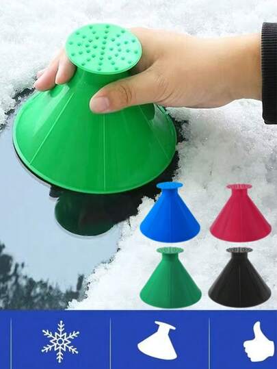 Racletă magică pentru parbriz auto, format din 4 piese - Lopată și perie de zăpadă cu design rotund cu pâlnie, instrument profesional de îndepărtare a zăpezii/gheții pentru sticlă - Decorațiune de Crăciun, decorațiune de cameră de Anul Nou pentru proprietarii de mașini