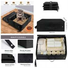 Caja de porttil para gatos con tapa con cierre, caja de de viaje plegable, sin fugas, sin olor, impermeable, fcil de llevar, fcil de usar en hoteles, automviles - Negro oscuro - Ver 1
