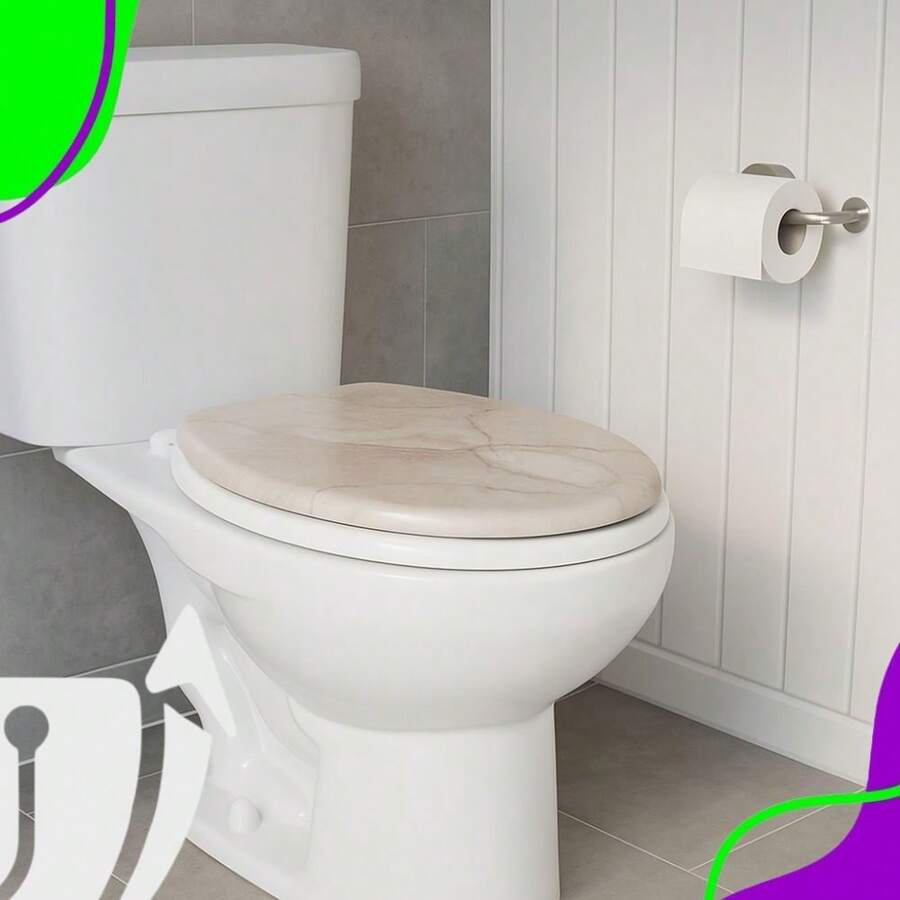 Universal White Toilet Seat With Lid - 米色大理石 - 查看 1