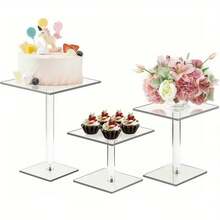 Đế bánh Acrylic, Tháp trưng bày món tráng miệng nhiều tầng, Đế bánh cupcake trong suốt hình tròn/vuông có thể tháo rời, Món tráng miệng trong suốt bằng Acrylic, Bánh nhỏ, Giá trưng bày bánh quy cho đám cưới, tiệc tùng - Trong sáng - Xem 1