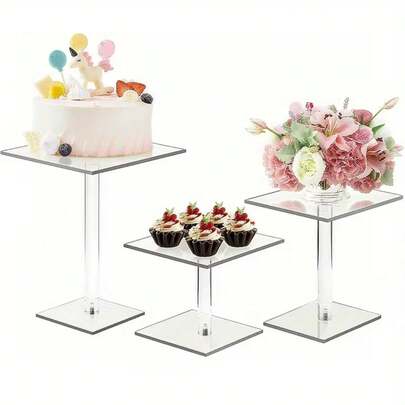 Alzata per torta in acrilico, torre espositiva per dessert a più ripiani, supporto per cupcake rotondo/quadrato trasparente e rimovibile, espositore per dessert, piccole torte e biscotti in acrilico trasparente, adatto per matrimoni e feste