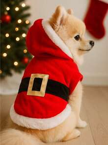 1pc Festive Red Santa Claus Dog Hoodie, Warm Christmas Party Costume & Formal Dress For Small Dogs - Perfect For Holiday Photos And Winter Outings.Ubranka Dla Psa