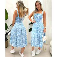 HIGH QUALITY ROMANTIC FLORAL MIDI DRESS - Baby Blue - View 1