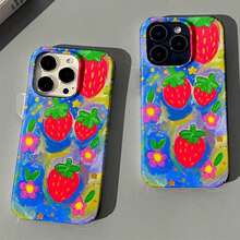 Funda rígida protectora a prueba de golpes con patrón de flores de fresa, adecuada para teléfonos 16 15 14 13 12 11 Pro XR XS Plus, regalo de funda protectora unisex - Multicolor - Ver 3