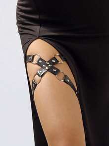 女士皮革腿环，哥特风，女士腿部绑带，可调节派对角色扮演，女士皮革腿带