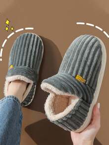Men's Closed Toe Autumn/Winter Slippers - Warm Indoor Home Plush House Shoes - Light Grey - View 2