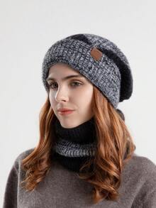 JOYLORD Women's 2-Piece Hat And Scarf Set / Single Hat / Dual-Color Thick Warm Ear-Protecting Knit Beanie, Autumn/Winter Valentines Gift - Khaki - View 14