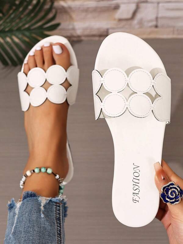 Damen Flache Sandalen, Einteiler Lässig Pantoletten, glänzend goldene minimalistische offene Zehensandalen, sexy Strand Sandalen, Sommer Strand Flip Flops, Cut Out runde flache Slides