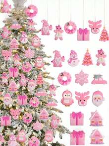 12/24 Stücke rosa Weihnachtsdekoration für Weihnachtsbaum Dekoration - Liebevolle PVC rosa Weihnachtsbaum Dekorationen, ideal zum Schmücken von Weihnachtsbäumen, passend zu Weihnachtsmann Weihnachtsdekoration, Ergänzung zu Weihnachtsdekorationen, kombinierbar mit Lebkuchenhaus Displays, als süße Weihnachtsgeschenke, als nützliche Weihnachtsbaum Aufhänger, und auch als charmante Weihnachtsgeschenke