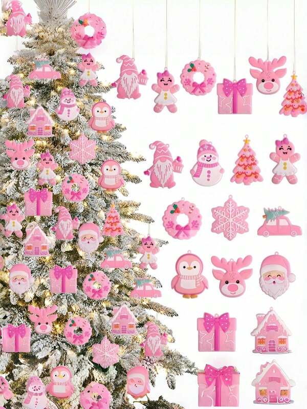 12/24 Stück rosa Weihnachtsdekoration für Weihnachtsbaum Dekoration - Liebevolle PVC rosa Weihnachtsbaum Dekorationen, ideal zum Schmücken von Weihnachtsbäumen, passend zu Weihnachtsmann Weihnachtsdekoration, Ergänzung zu Weihnachtsdekorationen, kombinierbar mit Lebkuchenhaus Displays, als süße Weihnachtsgeschenke, als nützliche Weihnachtsbaum Aufhänger, und auch als charmante Weihnachtsgeschenke