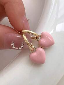 2pcs Double-Sided Teardrop Heart Earrings Suitable For Women, For Daily Wear, Dates, Vacations, Weddings, Women's Daily Wear, Various Holiday Gifts, Graduation Gifts, Student Gifts, Back-To-School Gifts, Teacher Gifts - 粉色 - 查看 4