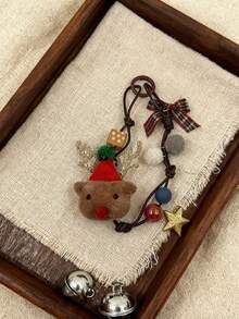 1pc Versatile Christmas Reindeer Bell Bow Star Phone Lanyard Pendant Keychain Cartoon Doll Keyring, Keychain For Car Keys, Backpack, Handbag - Multicolor - View 4