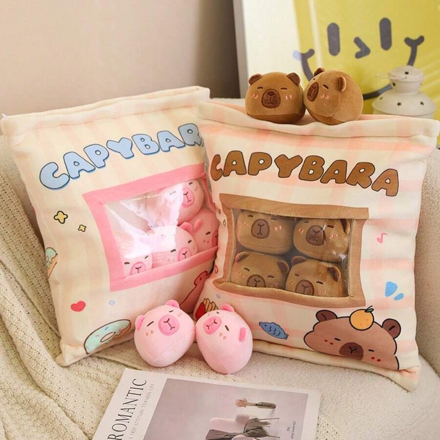 可爱的水豚毛绒玩偶，柔软蓬松的水豚枕头装饰，适合儿童/女孩的生日/圣诞节/新年/情人节礼物