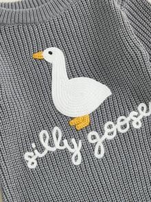 Newborn Infant Cute Goose Letter Embroidery  Romper Jumpsuit Baby Knitted Sweater Long Sleeve Round Neck Rompers Newborn Girl Boy Goose Funny Romper Reveal Pregnancy Announcement Clothes - 藍色 - 查看 4