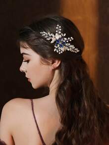 1pc New Korean Style Bridal Wedding Headpiece, Handmade Pink Shell Petal & Pearl Crystal Hair Clip Accessory