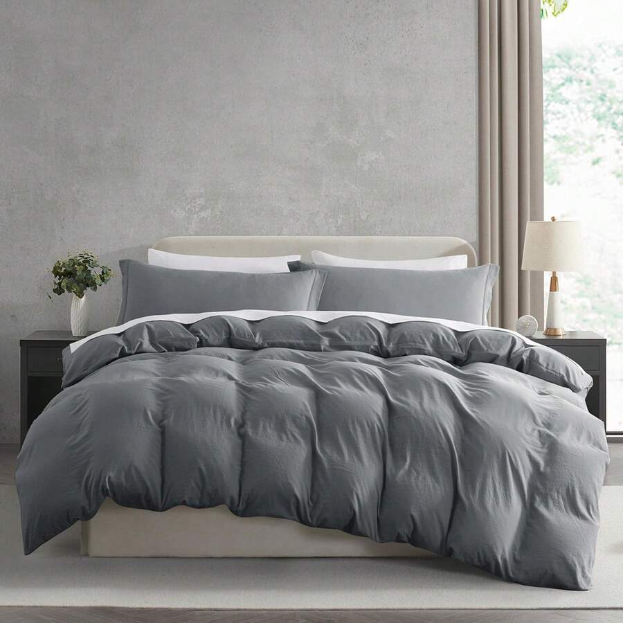 Soft Prewashed California King Duvet Cover Set, 3 Piece, Zipper Closure, 104x98 Inches Duvet Cover And 2 Pillow Shams - No Comforter, In 2025 - 灰色(無被子) - 查看 1