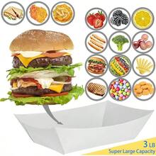 100 Pack 3lb Kraft Paper Food Trays Waterproof Heavy-Duty Paper Food Boats Disposable Serving Baskets Trays For Fries Sandwiches Burgers Hot Dogs Taco Popcorn Christmas Wedding White