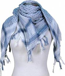 Premium Shemagh Neck Scarf, Fashionable Accessory - Orig - White/Pale Blue - View 9