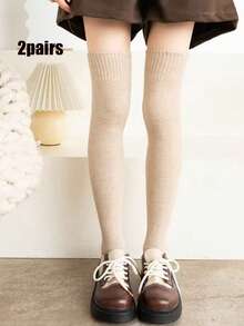 1/2/3双装女士过膝袜，纯色加厚保暖内衬，秋冬季保暖舒适，适合学生和成人穿着（多种颜色组合可选）圣诞礼物
