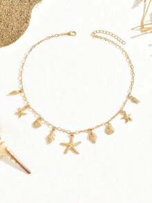 1pc Fashionable ZA Layered Necklace – Vintage Boho Beach Style With Starfish, Shell, Turtle & Multi-Pendant Design, Perfect Party And Holiday Gift, Versatile Accessory For Women's Casual And Vacation Outfits