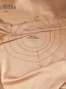 Hihho 3 件时尚休闲锆石镶嵌花朵、熊、星星、雏菊设计女士项链套装，创意派对礼物 - 金色 - 查看 5