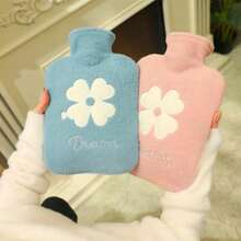 Hot Water Bottle, 500ml Small Hot Water Bottle With Cover Warm Water Bag With Soft Premium Faux Fur Cover 2-In-1 Water Bag For Cold & Hot Compress Mini Hot-Waterfor - Blue and White - View 3